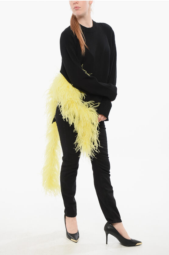 Attico Solid Color Crew-neck Sweater With Feathers