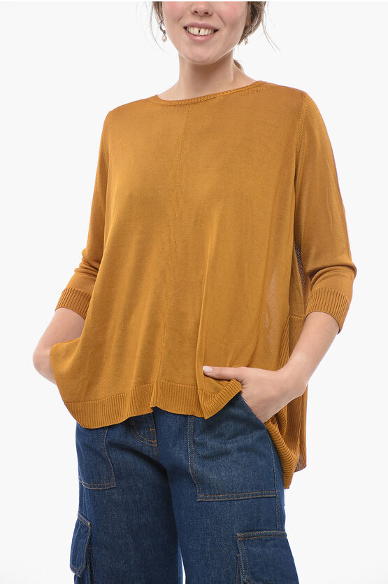Archiviob Solid Color Crew-neck Sweater With Side Slits In Brown