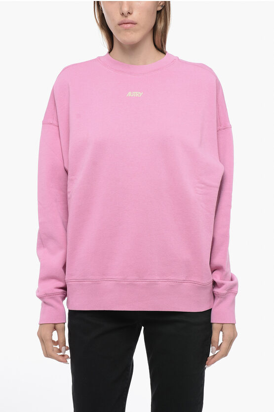 Shop Autry Solid Color Crew-neck Sweatshirt With Contrasting Logo