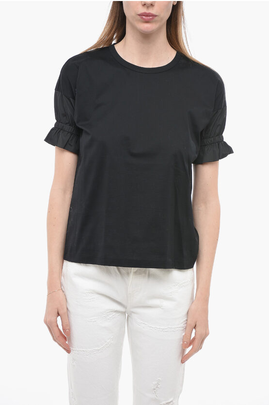 Herno Solid Color Crew-neck T-shirt With Balloon Sleeve In Black