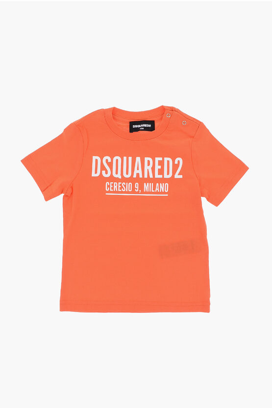 Dsquared2 Solid Color Crew-neck T-shirt With Contrasting Logo In Black