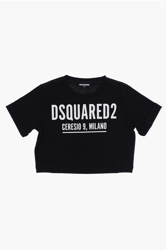 Dsquared2 Solid Color Crew-neck T-shirt With Contrasting Logo In Multi