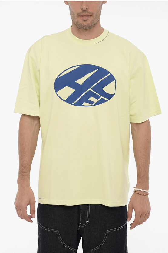 Ader Error Solid Colour Crew-neck T-shirt With Contrasting Logo In Yellow