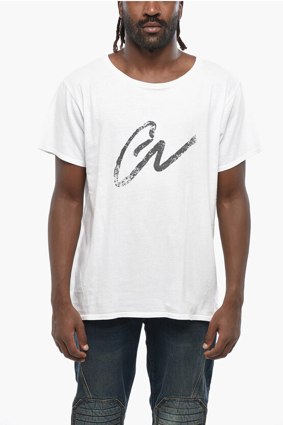 Greg Lauren Solid Color Crew-neck T-shirt With Contrasting Print In White