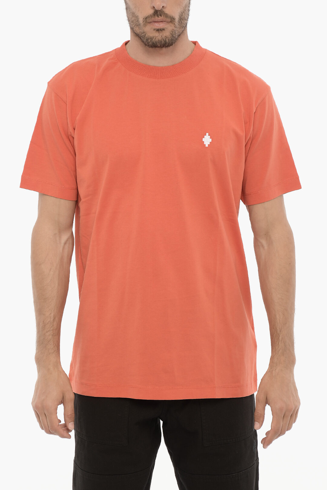 Solid Color Crew-neck T-Shirt with Cross Embroidery