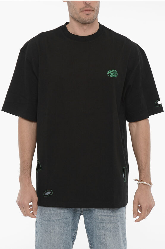 Ader Error Solid Colour Crew-neck T-shirt With Cut-out Details In Black