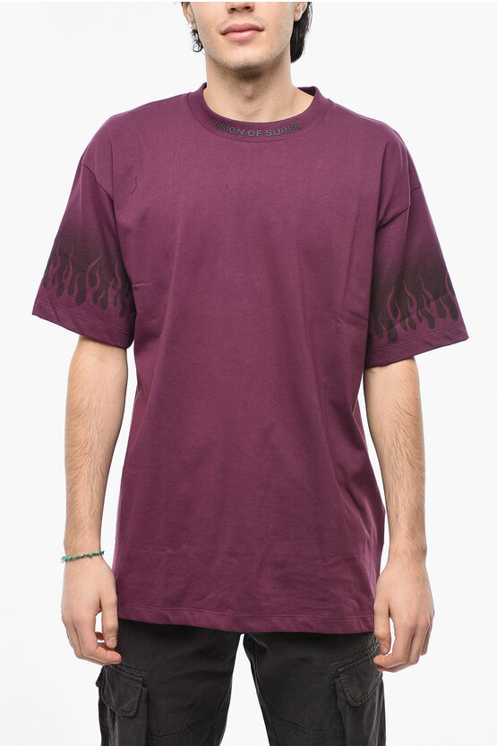 Vision Of Super Solid Colour Crew-neck T-shirt With Embossed Logo In Purple