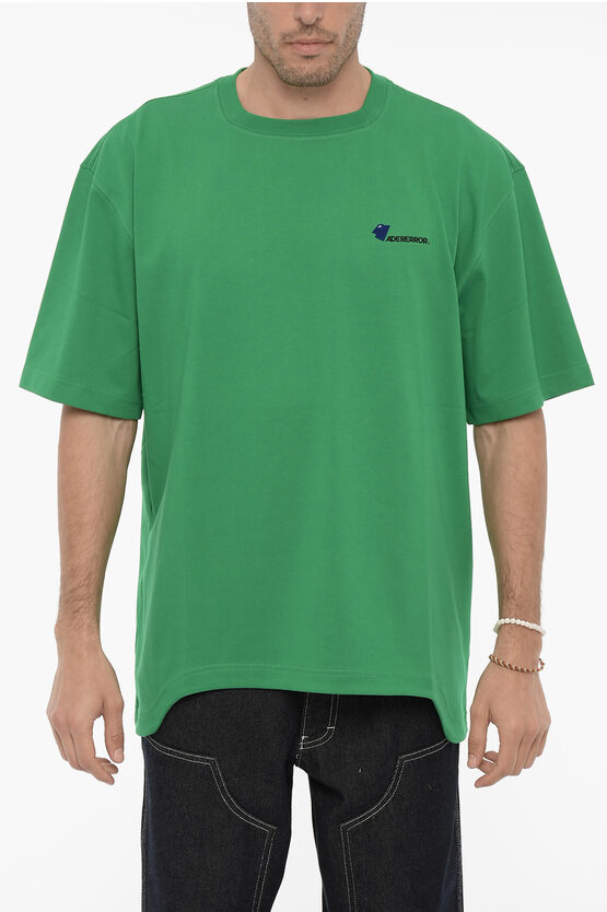 Ader Error Solid Color Crew-neck T-shirt With Embroidered Logo In Green