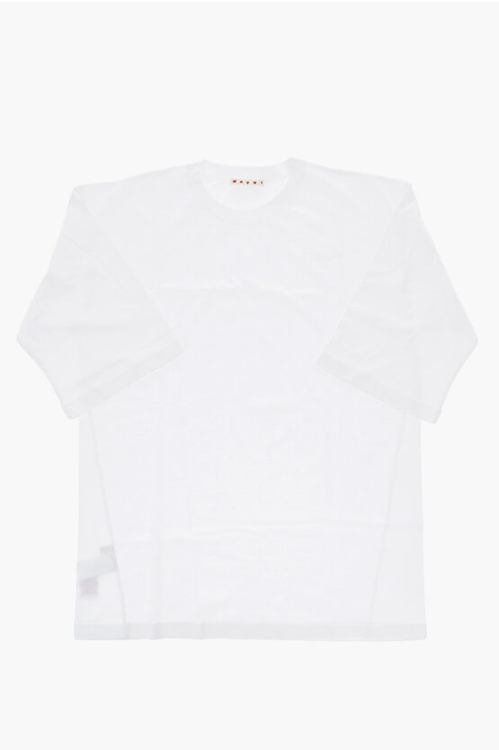 Marni Solid Color Crew-neck T-shirt With Embroidered Logo