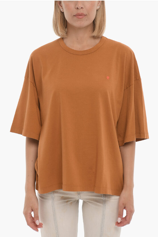 Forte Forte Solid Color Crew-neck T-shirt With Embroidery In Brown