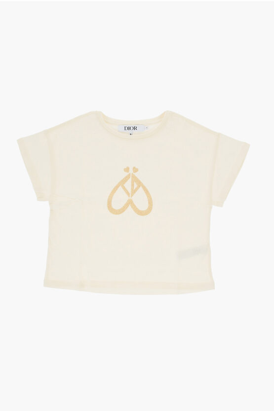 Shop Dior Solid Color Crew-neck T-shirt With Glittered Detail