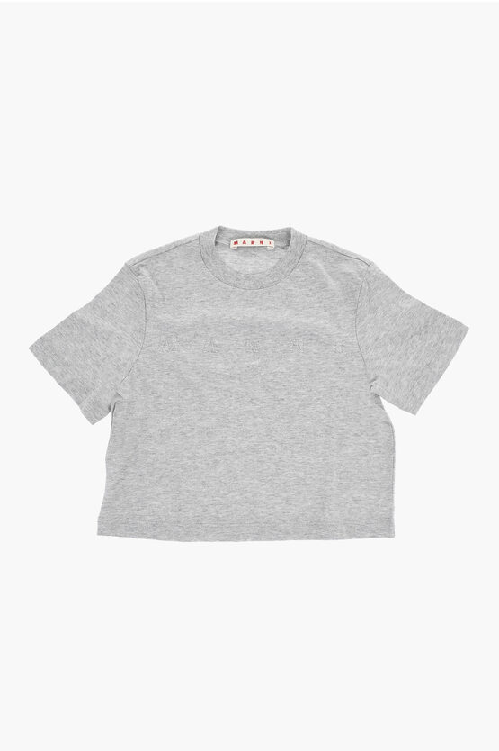 Marni Solid Color Crew-neck T-shirt With Glittery Logo