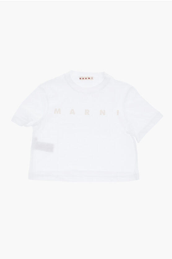 Marni Solid Color Crew-neck T-shirt With Glittery Logo