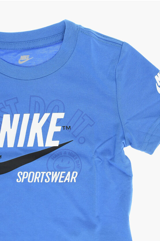 Solid Color Crew-neck T-Shirt with Printed Logo