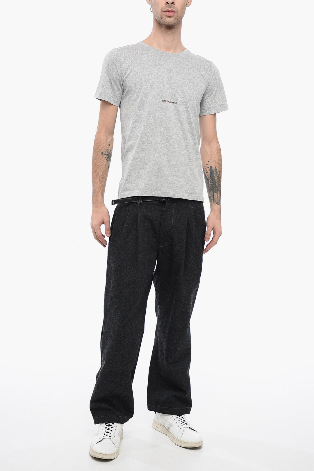 Saint Laurent Solid Color Crew-neck T-Shirt with Printed