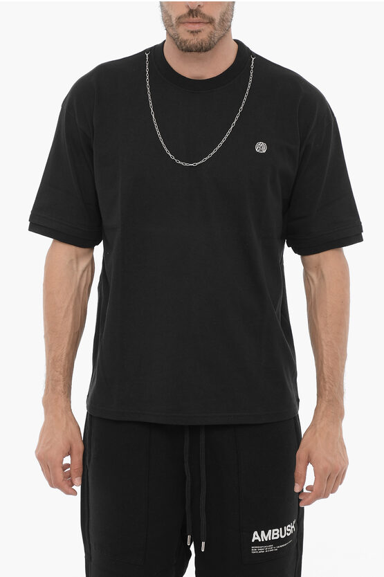 Ambush Solid Color Crew-neck T-shirt With Silver-tone Chain