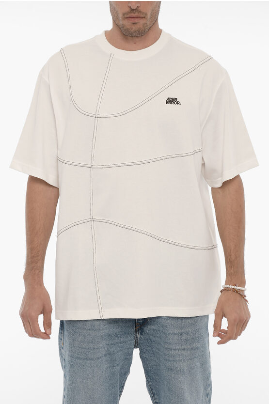 Ader Error Solid Colour Crew-neck T-shirt With Visible Stitching In White