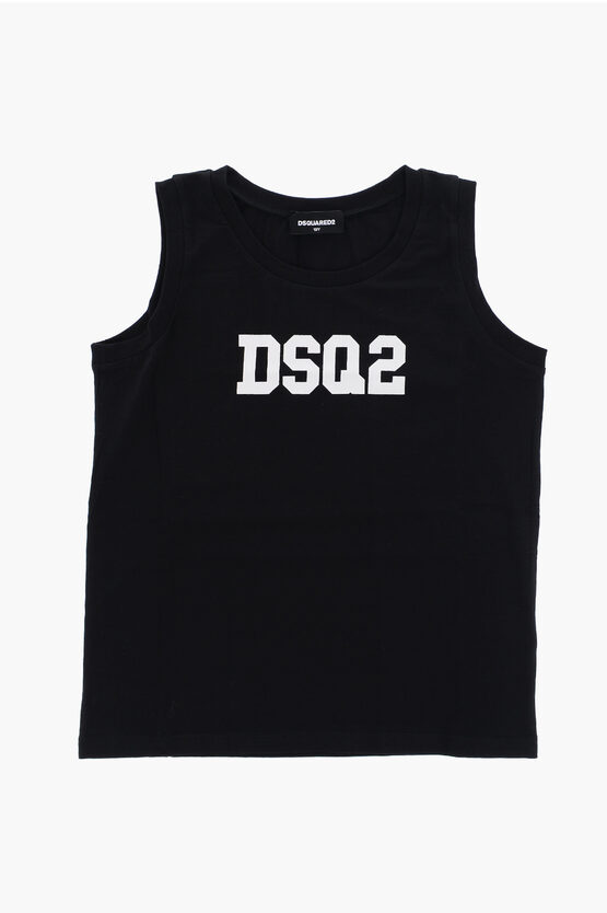 Dsquared2 Solid Color Crew-neck Tank Top With Contrasting Logo In Black