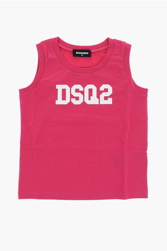 Dsquared2 Solid Colour Crew-neck Tank Top With Contrasting Logo In Pink