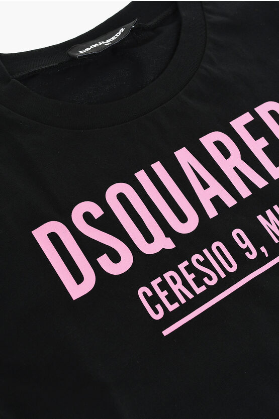 Solid Color Crewneck T-Shirt with Printed Logo