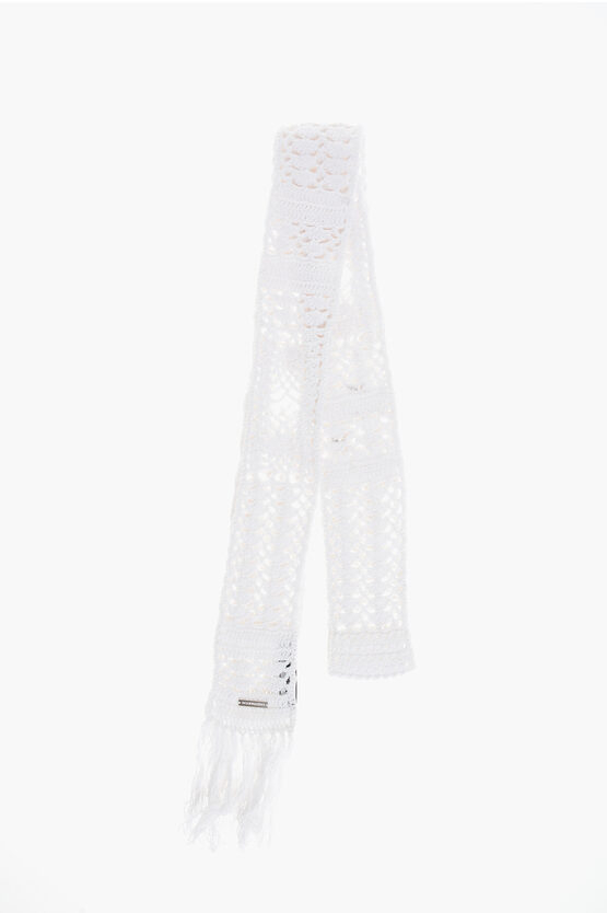 Dsquared2 Solid Color Crochet Scarf With Fringes