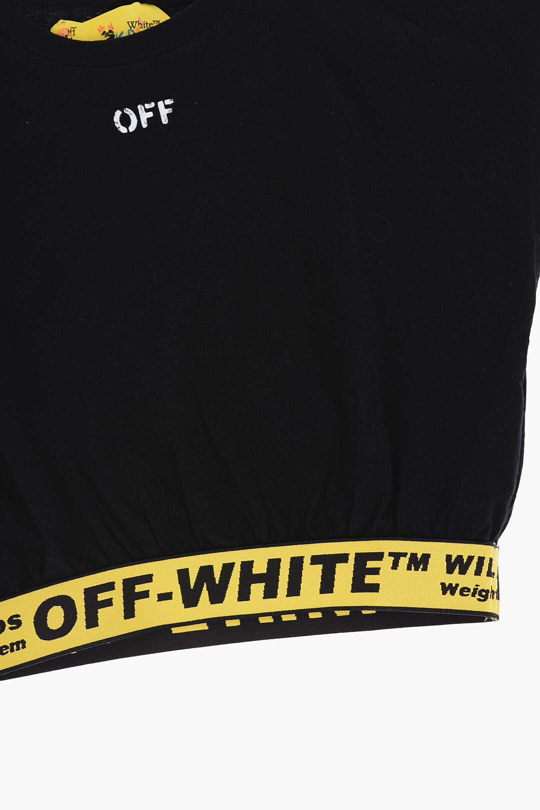 Off White Kids Solid Color Crop T Shirt with Logoed Industrial Band girls Glamood Outlet