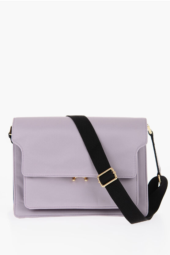 Marni Solid Color Crossbody Bag With Leather Trims In Purple