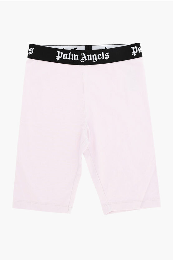 Palm Angels Solid Colour Cyclist Shorts With Logo Drawstring Waist In Pink