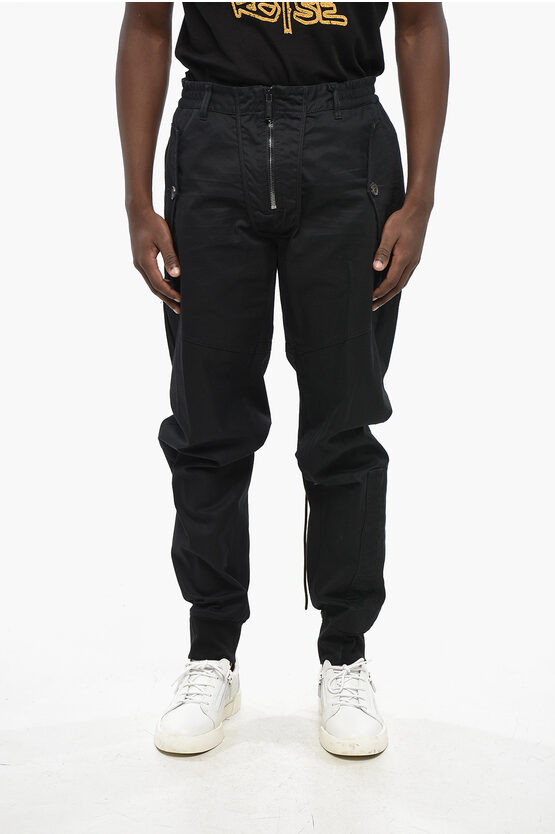 Dsquared2 Solid Color Dan Army Pants With Elastic Waistband In Black
