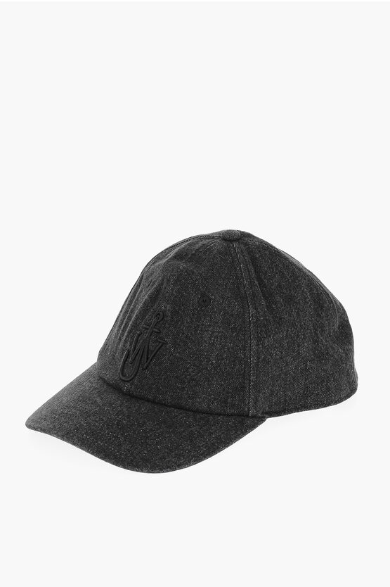 Shop Jw Anderson Solid Color Denim Cap With Embossed Logo