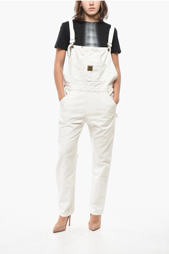 Washington Dee Cee Solid Color Denim Jumpsuit With Logoed Buttons In White