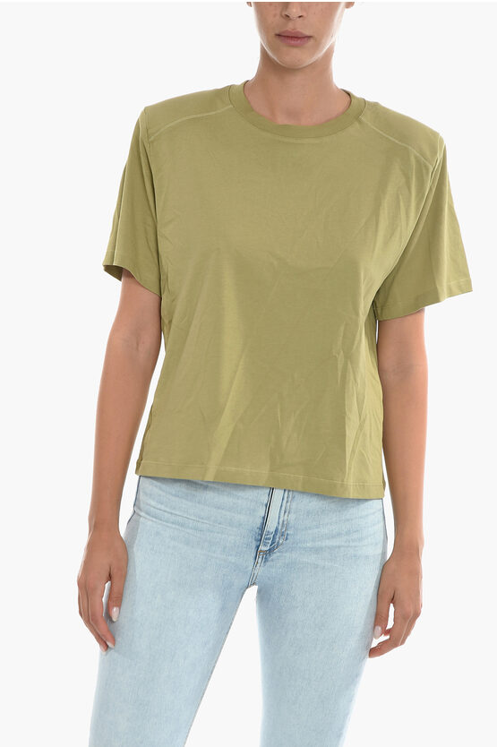 Notes Du Nord Solid Colour Dominic Crew-neck T-shirt With Padded Shoulder In Green
