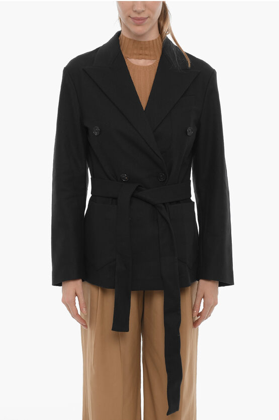 Shop Setchu Solid Color Double-breasted Blazer With Side Slits