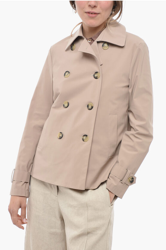 Harris Wharf Solid Color Double-breasted Cropped Trench In Neutral