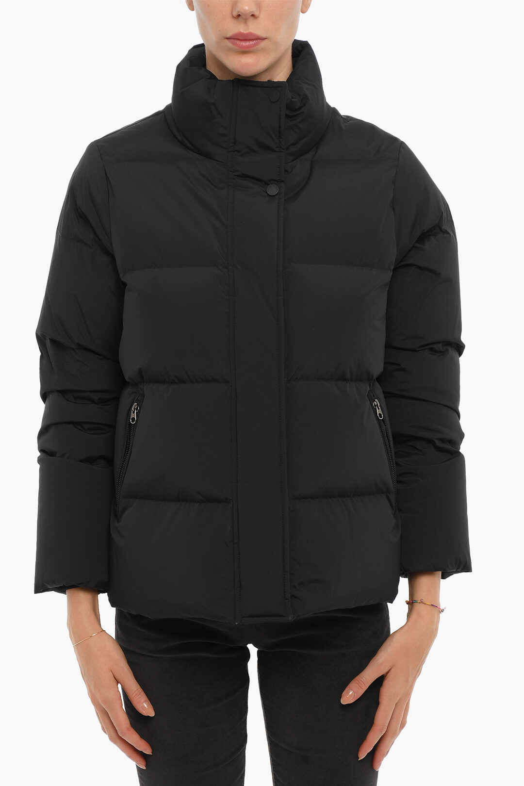 Woolrich Solid Color Down Jacket with Hidden Closure women