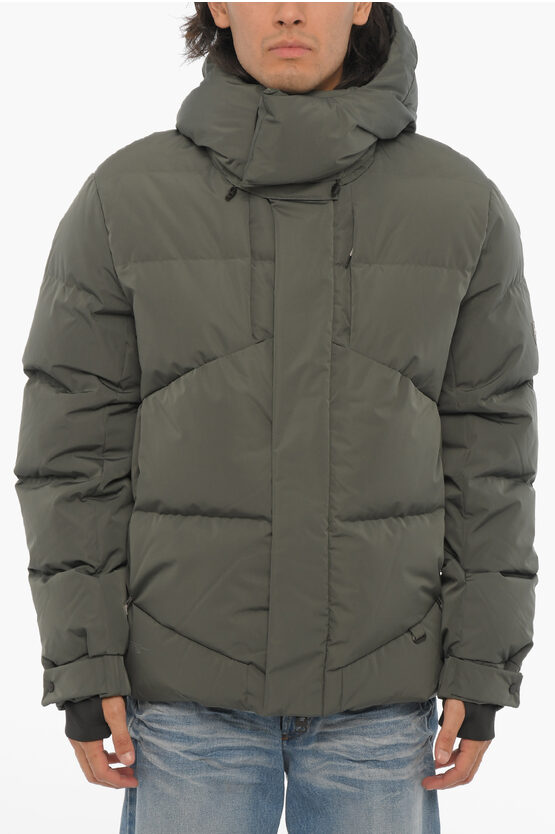 Shop Krakatau Solid Color Down Jacket With Hidden Closure