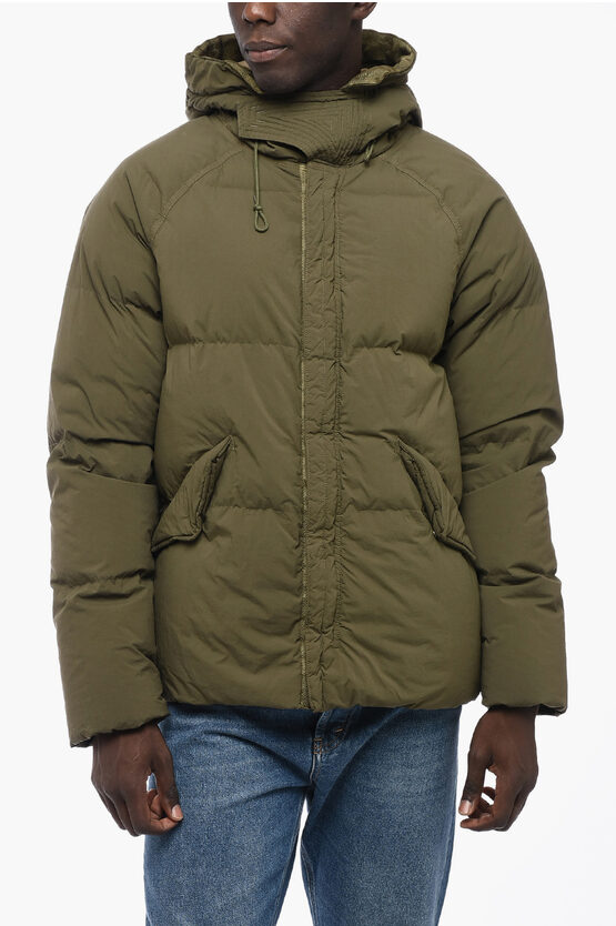 Shop Ten C Solid Color Down Jacket With Hood And Hidden Closure