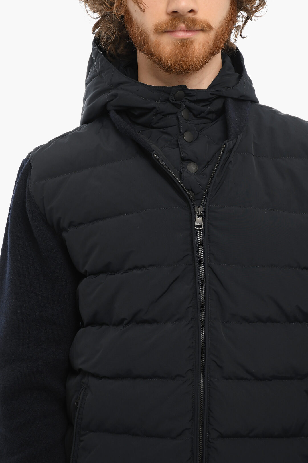 Down jacket clearance with knit sleeves