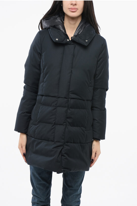 WOOLRICH SOLID COLOR DOWN JACKET WITH REMOVABLE HOOD AND SNAP BUTTONS
