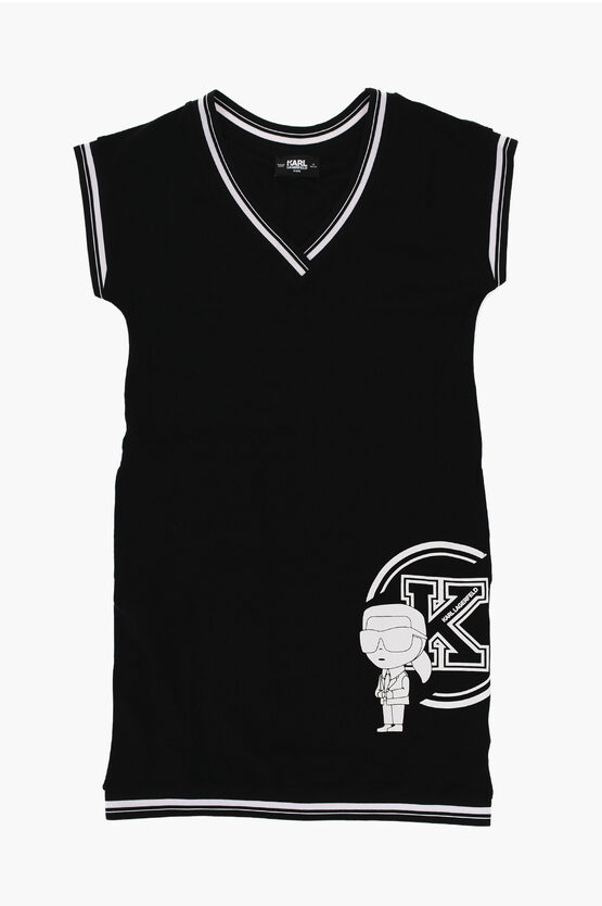 Karl Lagerfeld Solid Colour Dress With Contrast Logo In Black