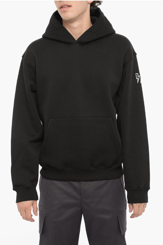 Shop Neil Barrett Solid Color Easy Fit Hoodie With Patch Pocket