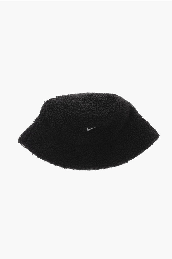 Nike Solid Color Faux Fur Bucket Hat In Black