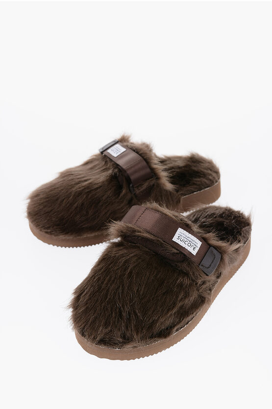 Shop Suicoke Solid Color Faux Fur Zavo Sandals