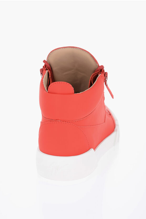 Solid Color Faux Leather High-Top Sneakers with Contrasting Sole