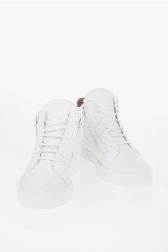 Shop Giuseppe Zanotti Solid Color Faux Leather High-top Sneakers