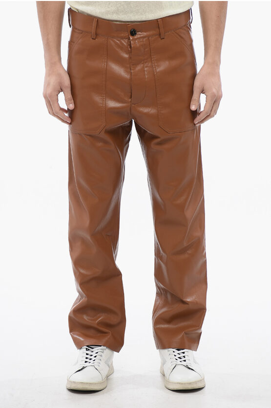 Nanushka Solid Color Faux Leather Jasper Pants