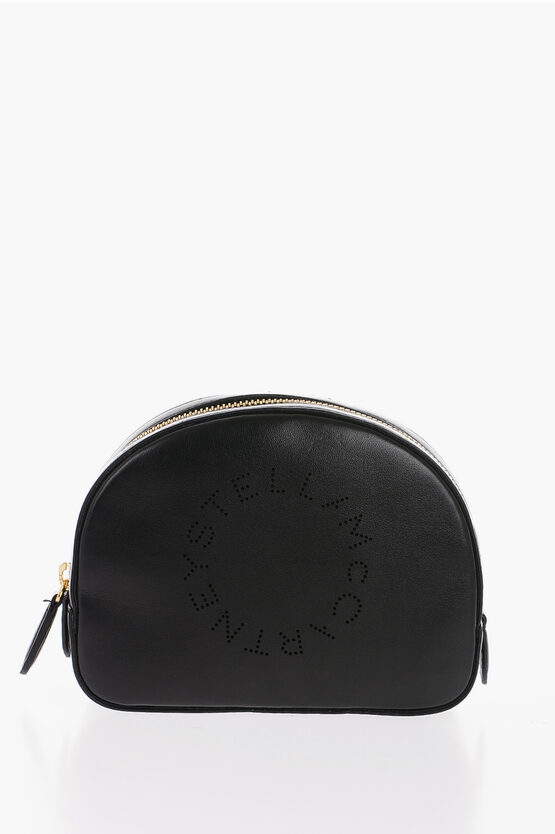 Stella Mccartney Solid Color Faux Leather Pouch With Perforated Logo In Black