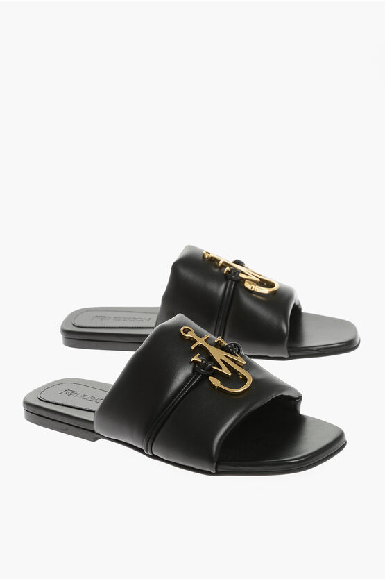 Shop Jw Anderson Solid Color Faux Leather Sandals With Golden Detail