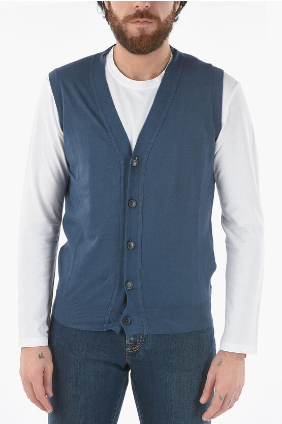 Altea Solid Color Flax And Cotton Vest In Blue