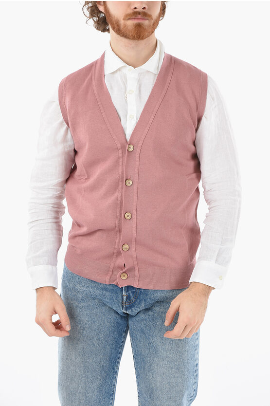 Altea Solid Color Flax And Cotton Vest In Pink